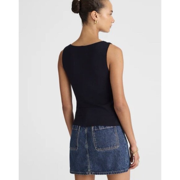 Madewell Merino Wool-Silk Blend Boat-Neck Sleeveless Knit Sweater Top Black Sz M - Picture 5 of 16